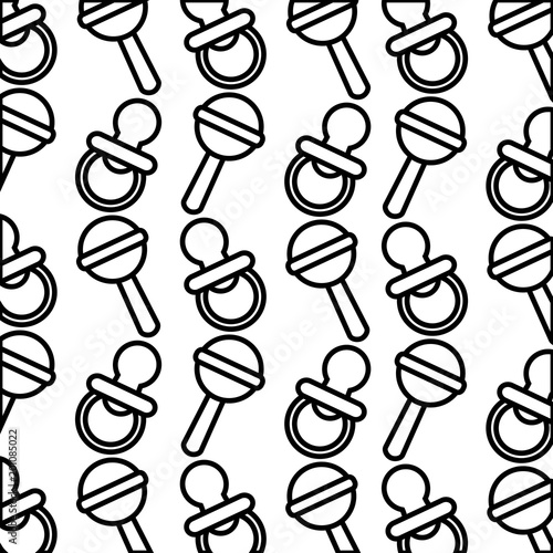 baby shower pacifier and rattle toy pattern vector illustration outline