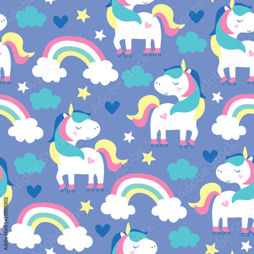 seamless purple unicorn pattern vector illustration