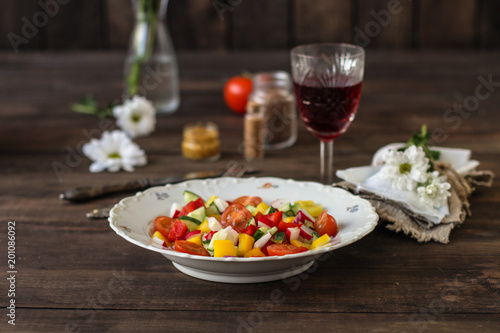 salad - organic vegetables, a set of ingredients (juicy vegetables). copy space (food vegetables background)