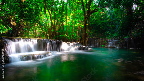 Huai Mae Khamin Waterfall  Kanchanaburi It is a beautiful waterfall in Thailand. And people go on vacation. Or take family to create activities together.