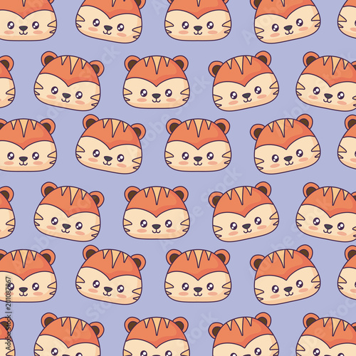 cute tigers background  colorful design. vector illustration