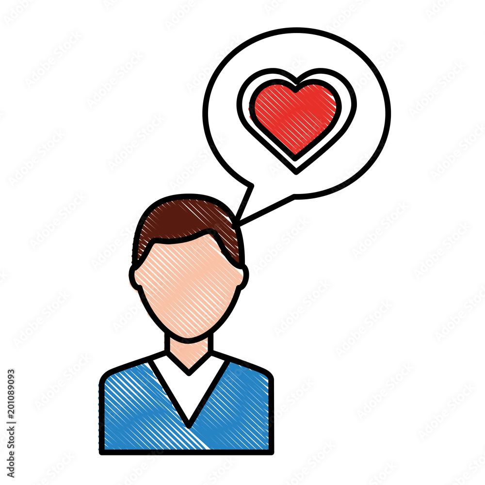 young man character heart love in speech bubble social media vector illustration drawing young man character heart love in speech bubble social media vector illustration drawing