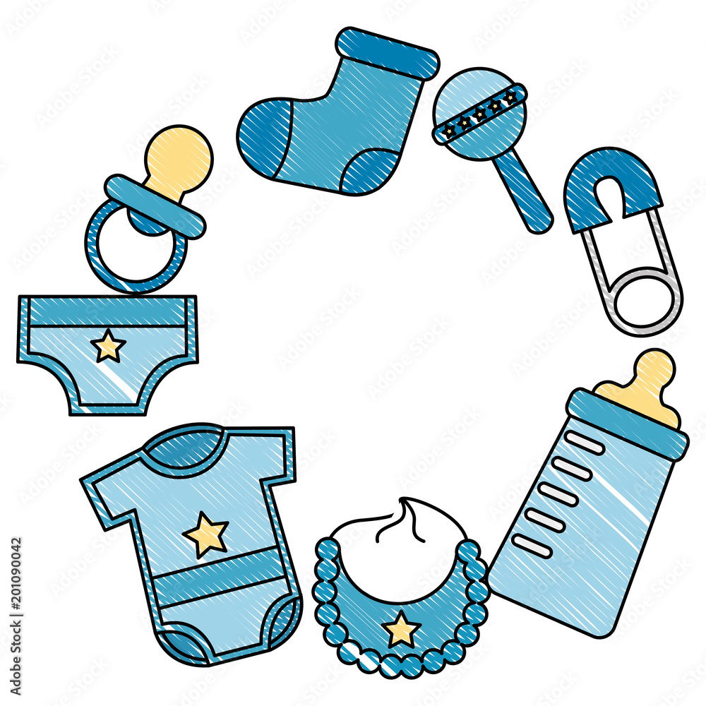 baby shower newborn boy gifts accessories vector illustration ...
