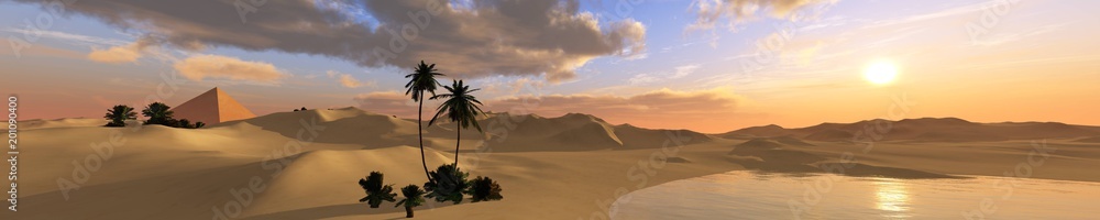 oasis in the sandy desert, a panoramic desert landscape with palm trees and a pond
oasis in the sandy desert, a panoramic desert landscape with palm trees and a pond