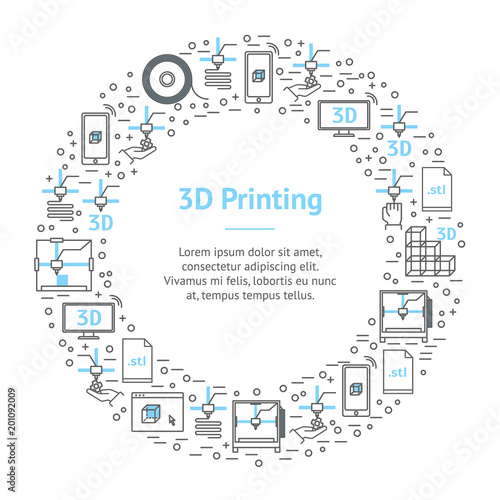 3D Printing Banner Card Circle. Vector