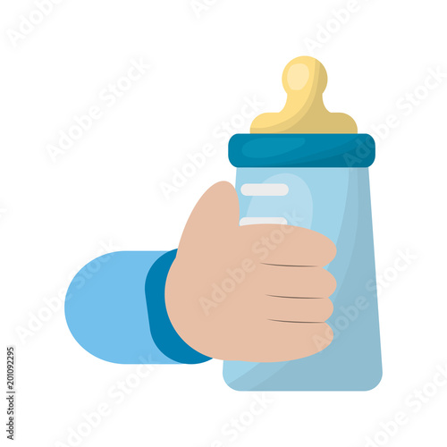 hand with baby milk bottle icon vector illustration design