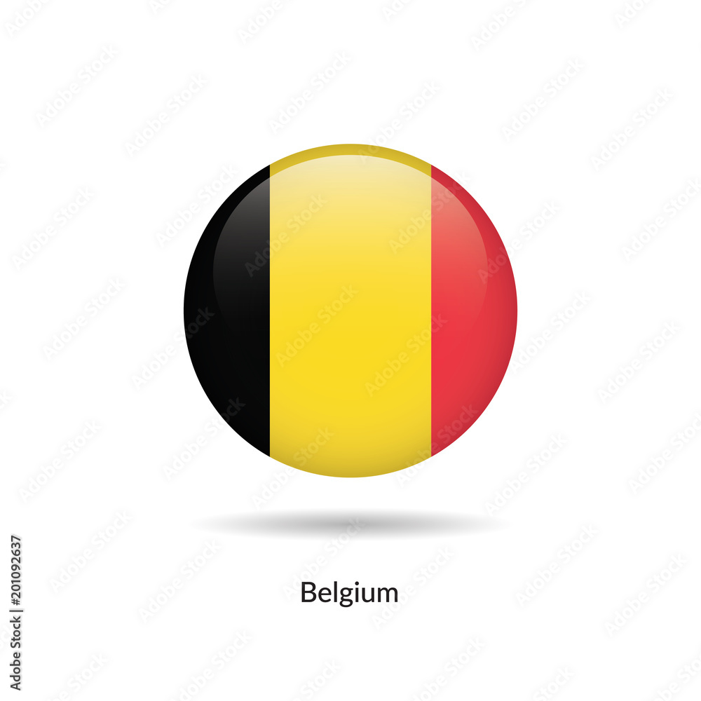 Fototapeta premium Belgium flag - round glossy button. Vector Illustration.