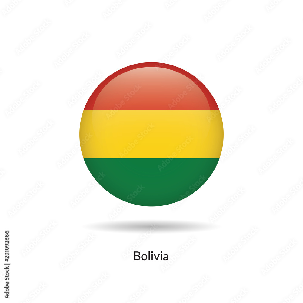 Bolivia flag - round glossy button. Vector Illustration.