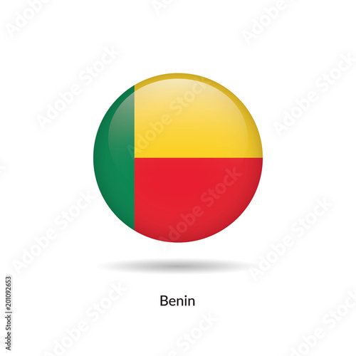 Benin flag - round glossy button. Vector Illustration.