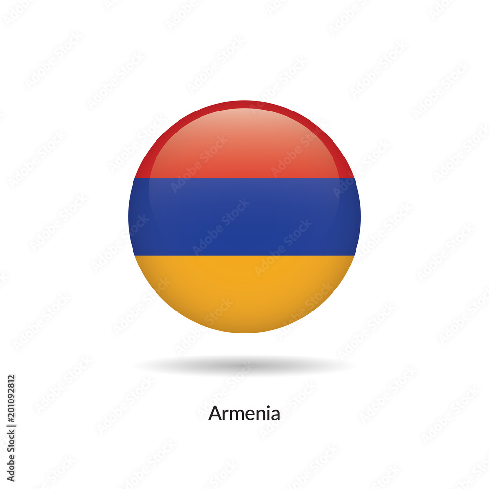 Armenia flag - round glossy button. Vector Illustration. Armenia flag - round glossy button. Vector Illustration.