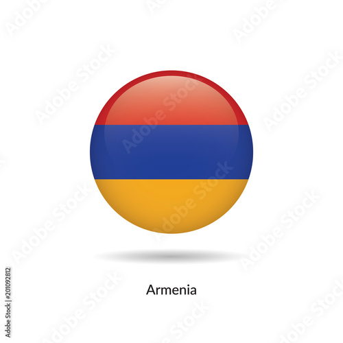 Armenia flag - round glossy button. Vector Illustration.