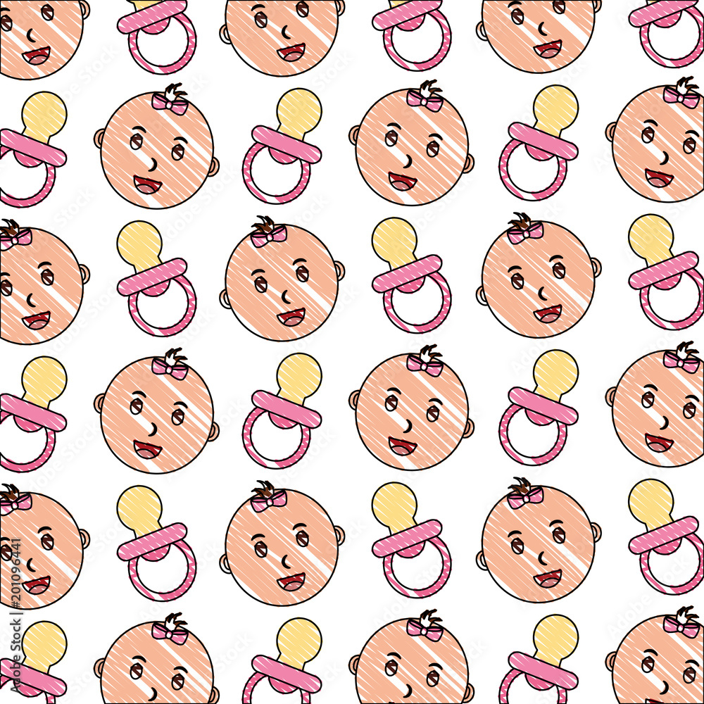 head baby girl with pacifier pattern vector illustration design