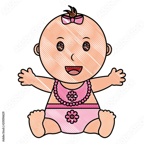 baby gril with diaper and bib vector illustration design