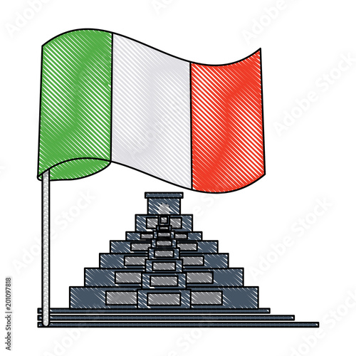 mexican pyramid and flag of mexico icon over white background, colorful design. vector illustration