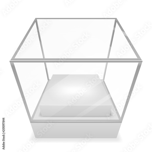 Perspective distortion showcase glass box isometric isolated 3d realistic shop mockup design vector illustration