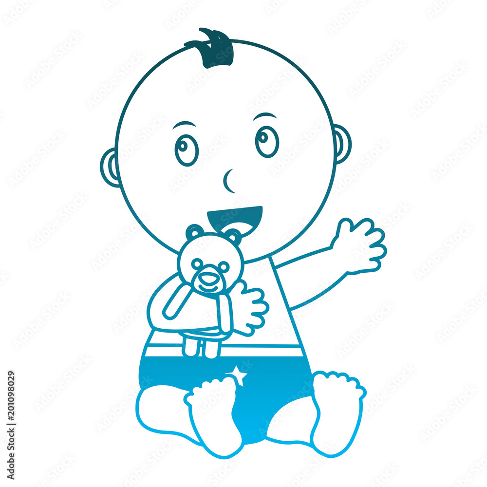 baby boy with diaper and bear teddy in hand vector illustration design baby boy with diaper and bear teddy in hand vector illustration design
