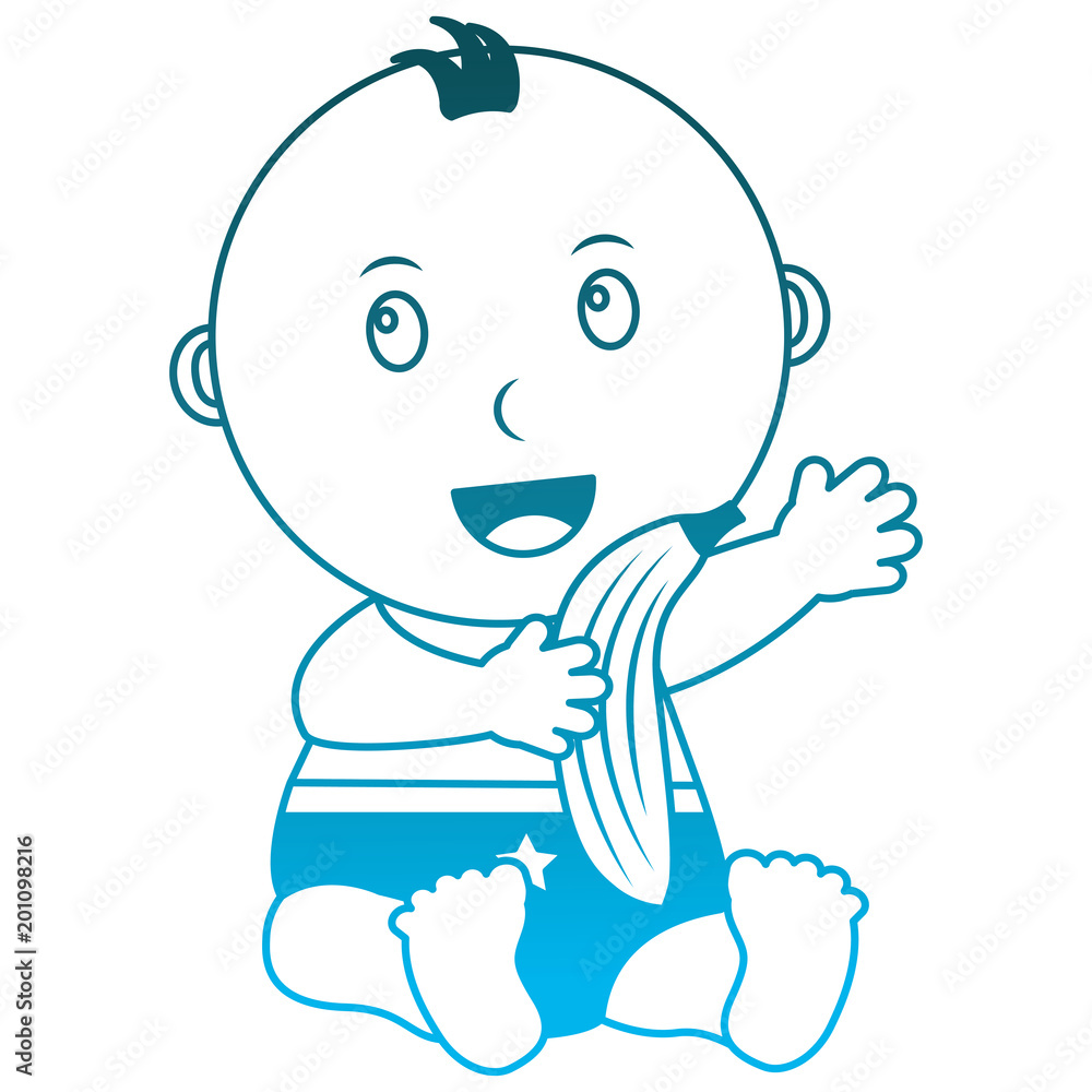 baby boy with diaper and fruit banana vector illustration design
