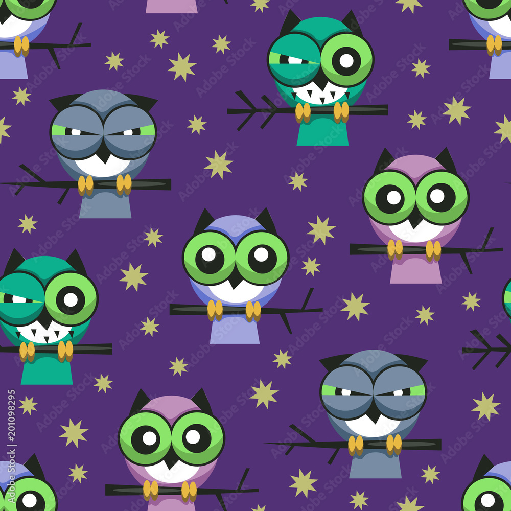 owlets are sleeping on the branches. stars. pattern. owlets are sleeping on the branches. stars. pattern.