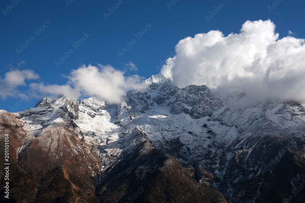 Thamserku mount in Sagarmatha National park, Nepal Himalayas