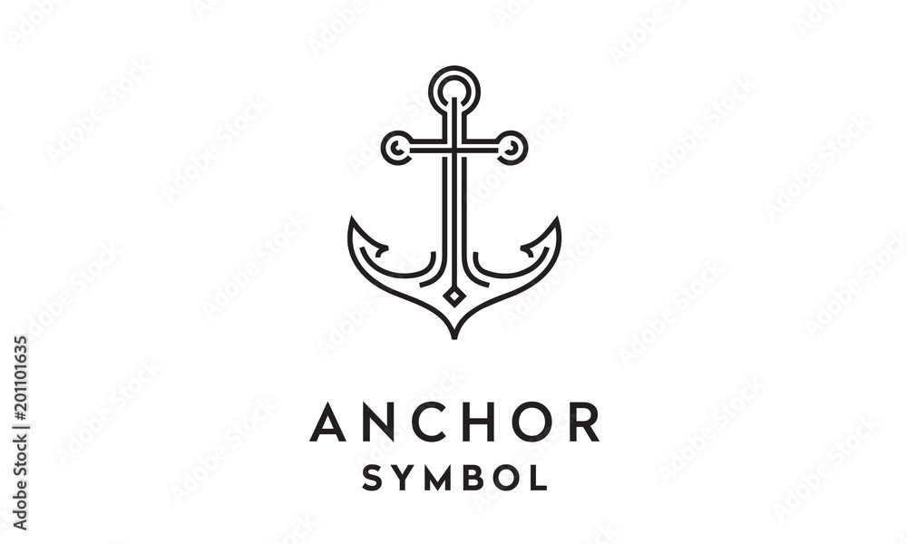 Anchor Mono Line Art for Nautical Marine Ship Boat logo design Stock Vector