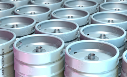 Steel beer kegs (3d illustration).