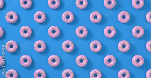 Donuts on Vibrant colorful Background with shadows  Blue and Pink