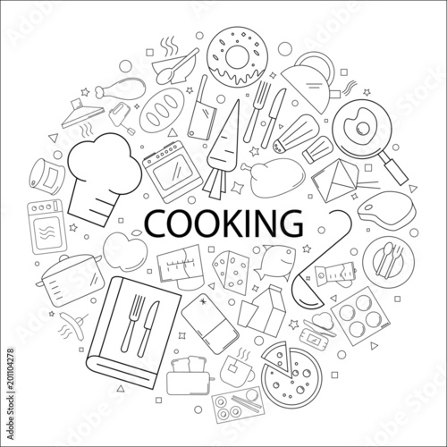 Vector cooking pattern with word. Cooking background