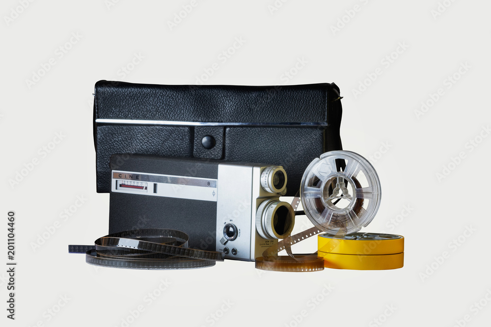  Film camera 8mm with its bag , reels and film strips