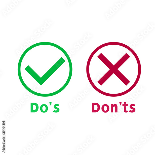 Simple dos and donts like checklist. flat graphic outline design isolated on white background. 