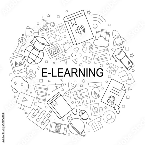 Vector e-learning pattern with word. E-learning background