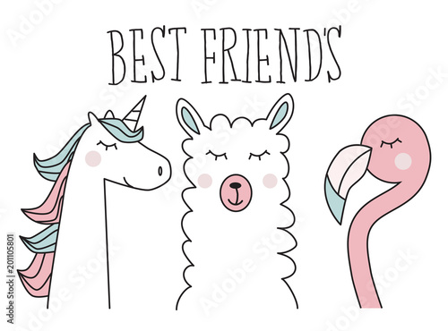 Dekoracja na wymiar  unicorn-llama-and-flamingo-best-friend-illustration