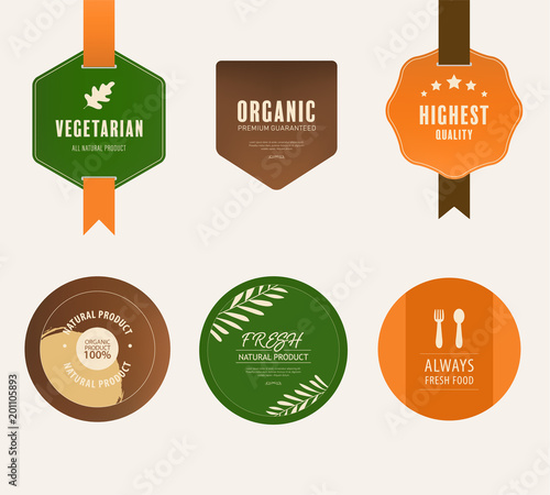 natural label and organic fresh food element. vintage label and badge design.