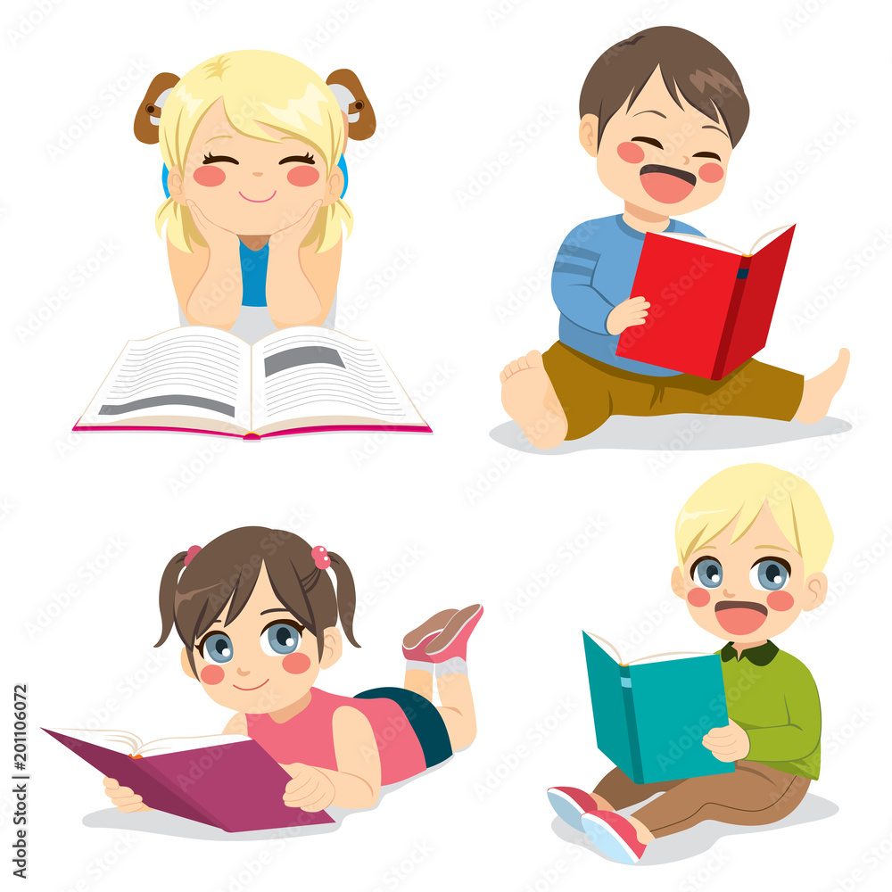 Cute adorable little children reading book having fun Cute adorable little children reading book having fun