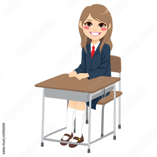 Young cute teenager student girl sitting on school desk