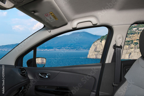 Car window view of the volcano Vesuvius, Naples, Italy