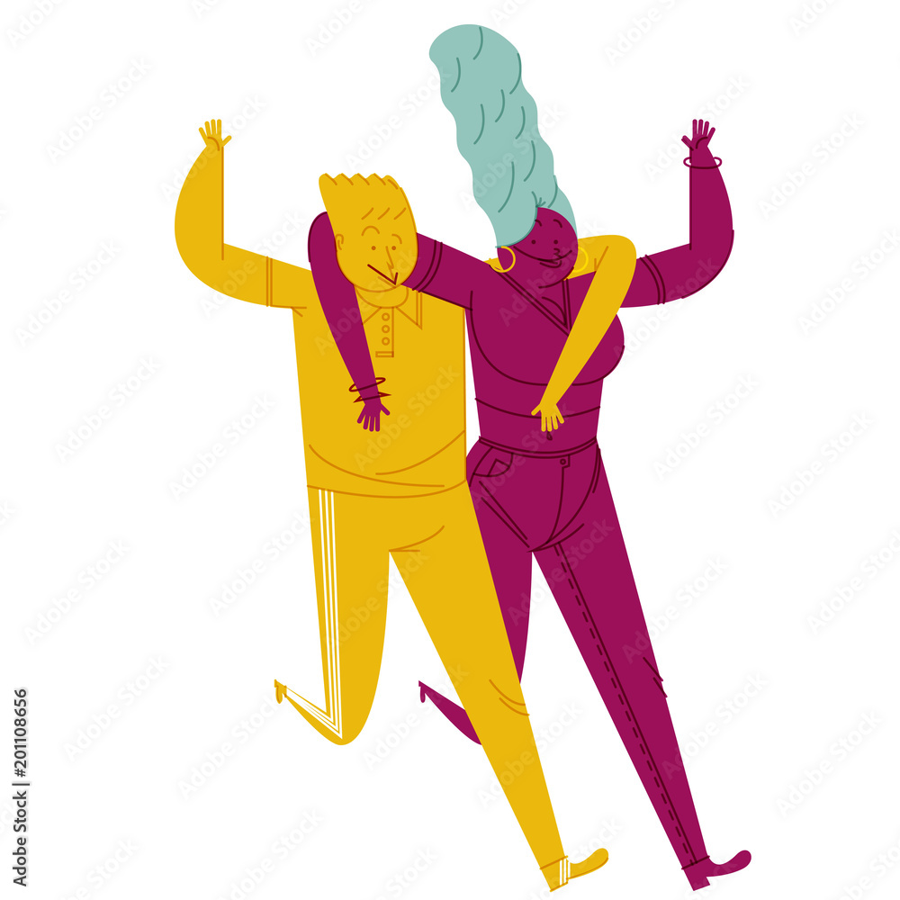 Friends moving happily together. Series of illustrations about ...