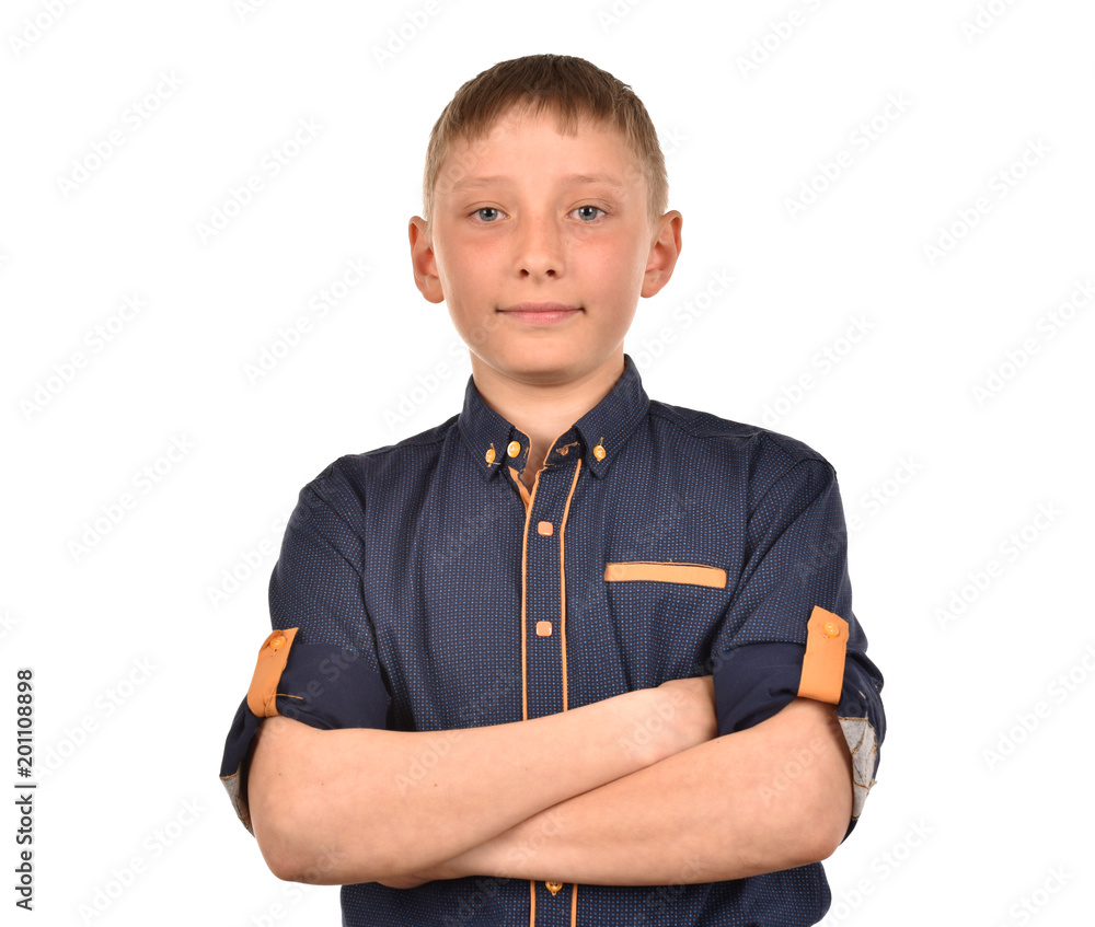 Isolated boy on a white background. Teenager in a shirt. Isolated boy on a white background. Teenager in a shirt.