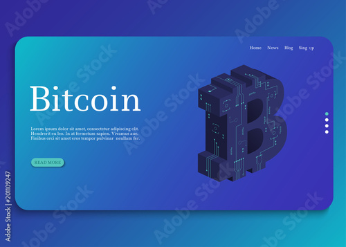 Blockchain. Cryptocurrency isometric composition. Bitcoin. Vector illustration