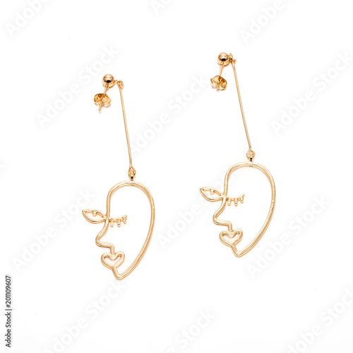 Long Gold Modern Art Picasso Face Earrings