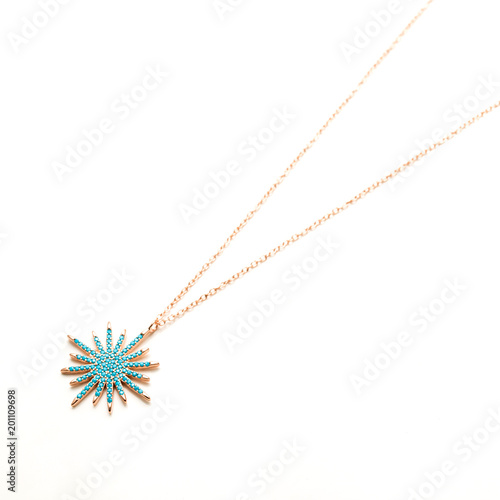 Long Aquamarine Star Burst Chain Necklace