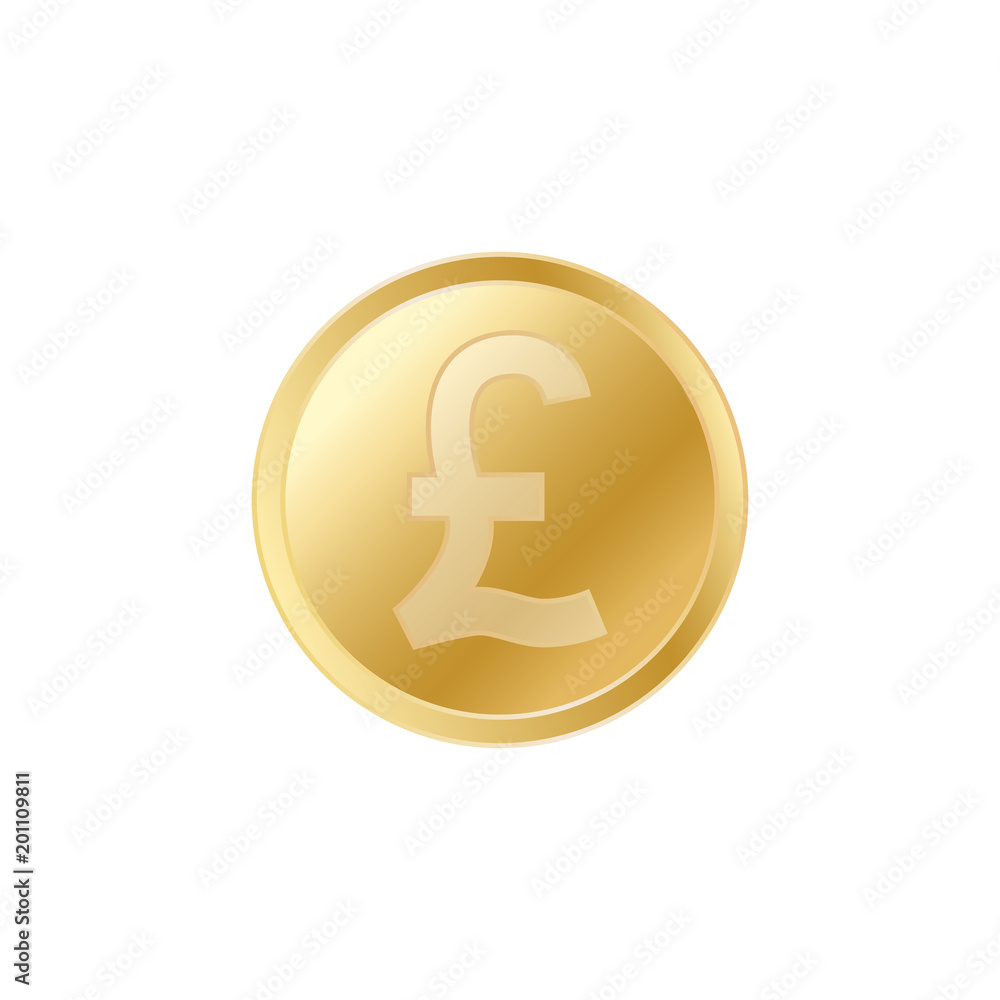 Golden British pounds coin. Realistic lifelike gold pound coin. Golden British pounds coin. Realistic lifelike gold pound coin.