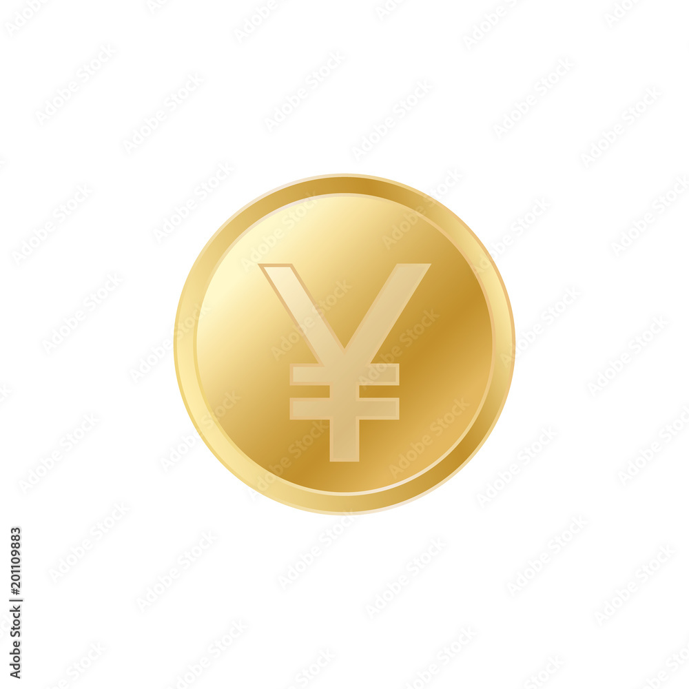 Golden Japanese Yen coin. Realistic lifelike gold Yen coin. Golden Japanese Yen coin. Realistic lifelike gold Yen coin.