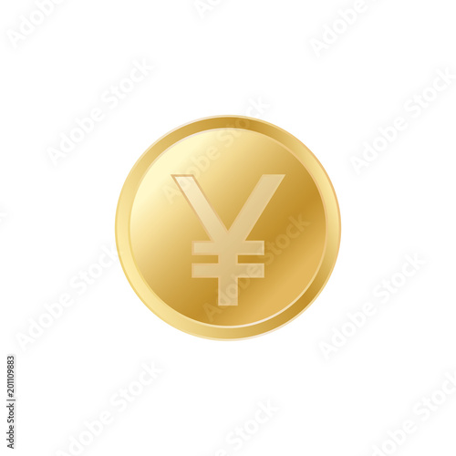 Golden Japanese Yen coin. Realistic lifelike gold Yen coin.