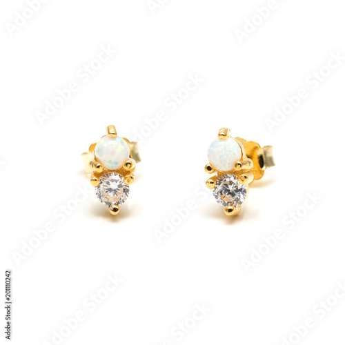 Gold Diamond and Mother of Pearl Cluster Stud Earrings