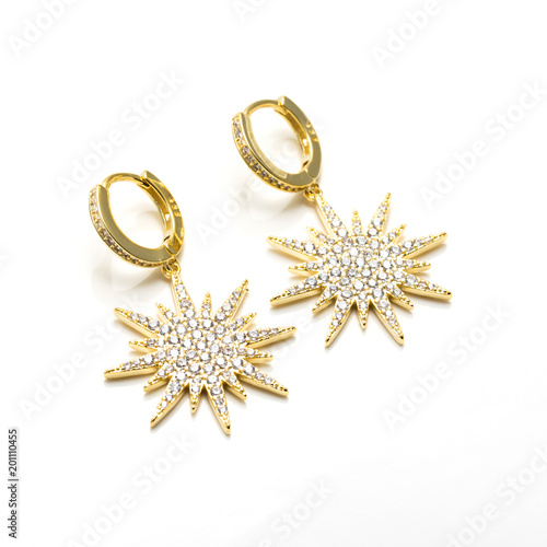 Gold and Diamond Star Burst Earrings