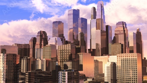 beautiful modern city, modern high-rise buildings, skyscrapers, 3D rendering © ustas