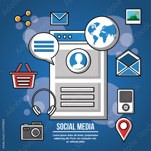 people social media networks profile with informtion world chat phone open message icons vector illustration photo