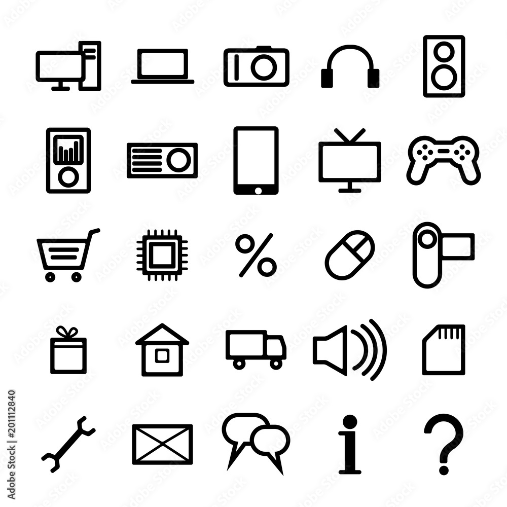 Set of icons computer and electronics Set of icons computer and electronics