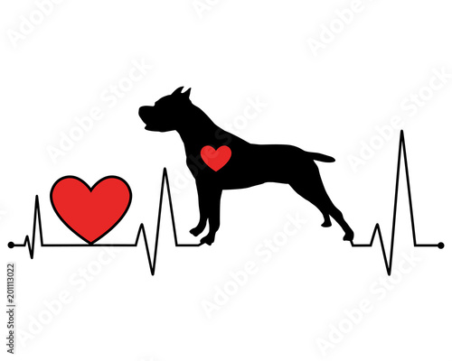 Pit Bull silhouette heartbeat line vector illustration