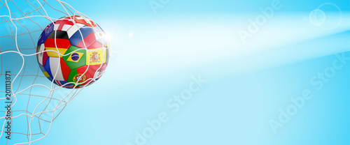 soccer background with colorful ball in goal